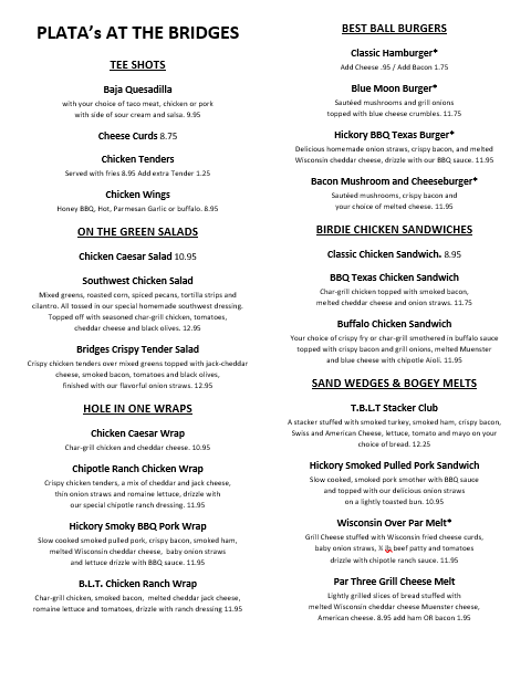 Menu - The Bridges Golf Course